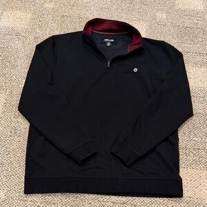 Kirkland Signature Men's Black Quarter-Zip Sweater with Burgundy Collar